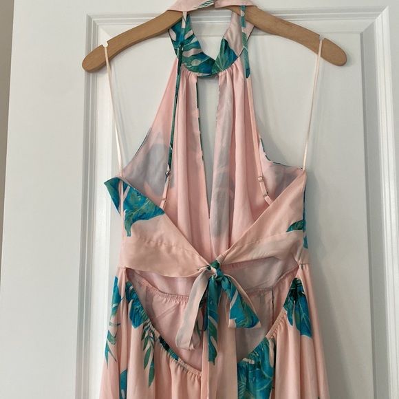 Dress Forum LA Monstera Open Back Pink Maxi Dress w Palm/Philodendron Print Lg - Picture 10 of 17